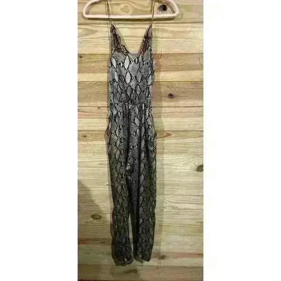 South Scoop Cowl Neck Satin Snakeskin Jogger Jumpsuit, S - Picture 1 of 10